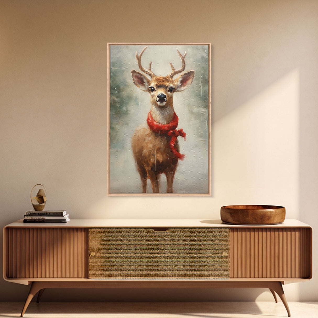 Cute Buck Dressed For Christmas, Christmas Decor, Woodland Animals, Christmas Wall Art, Winter Decor, Holiday Decor, Seasonal Decor