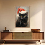 Christmas Cat In A Christmas Hat, Farmhouse Christmas, Farmhouse Decor, Framed Canvas Print, Seasonal Wall Art, Winter Decor, Christmas Art