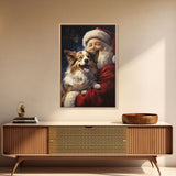 Santa Claus And His Corgi, Christmas Wall Art, Christmas Dog, Winter Wall Art, Santa Decor, Santa Art Print, Farmhouse Christmas