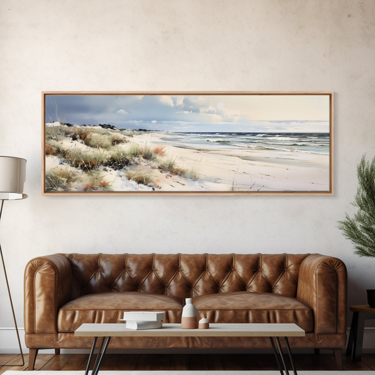 Panoramic Ocean Beach canvas prints Sea landscape Nautical photo Coastal Framed Art Sea wave canvas Extra large wall art Ready to hang