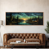 Vah Gogh Inspired Starry Night Farmhouse Painting Framed Canvas Print, Beautiful Minimalist Landscape Painting, Wall Art