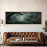 In The Forest - Ready To Hang Panoramic Foggy Pine Forest Canvas Wall Art, Nature Wall Art, Misty Green Forest Print, Modern Home Decor