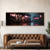 Panoramic Tokyo Streets Wall Art, Framed Canvas Print, Retro Style Japanese Painting, Winter Decor, Panoramic Art, office décor, room décor