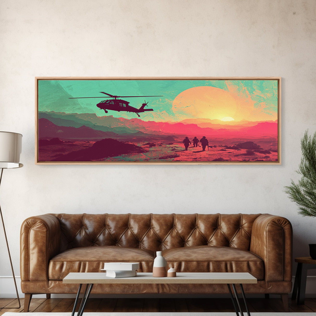 Sunset In The Iraqi Desert - OIF Art - Blackhawk Dustoff - Framed Canvas Print - Veteran Art - OEF, Operation Iraqi Freedom, Retro Military