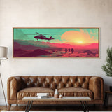 Sunset In The Iraqi Desert - OIF Art - Blackhawk Dustoff - Framed Canvas Print - Veteran Art - OEF, Operation Iraqi Freedom, Retro Military