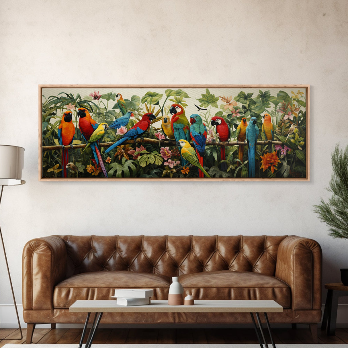 Birds Of Paradise, Parrot Print, Tropical Art, Framed Canvas Print, Beautiful Above Sofa Wall Art, Guest Room Decor