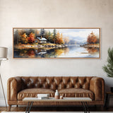 Rustic Lake Cabin at Dusk Watercolor Painting | Peaceful Wilderness Landscape Canvas Print | Modern Country Decor and Nature Lovers