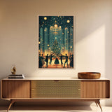 Elegant Ballroom Christmas Dance Scene with Holiday Lights and Decorations, Perfect Holiday Decor for Winter Wonderland, Framed Canvas Print