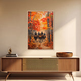 Cowboys Riding Into Town On Thanksgiving, Western Fall Decor, Framed Canvas Print, Autumn Outdoor Decor, Christmas poster