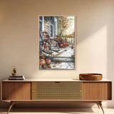 The Rocking Chair, Framed Canvas Print, Fall Decor, Christmas Plaid Art, Country Christmas Decor, Merry Christmas, Minimalist Art