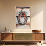 Christmas Horseshoe Framed Canvas Print, Horse Shoe With Mistletoe, Wood Framed Christmas Art, Western Decor, Boho Christmas, Minimalist