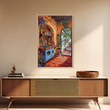 Rustic Spanish Style Kitchen Framed Canvas Print Colorful Tile Art Best Gift Idea Above Sofa Bright Home Decor Seasonal Wall Art