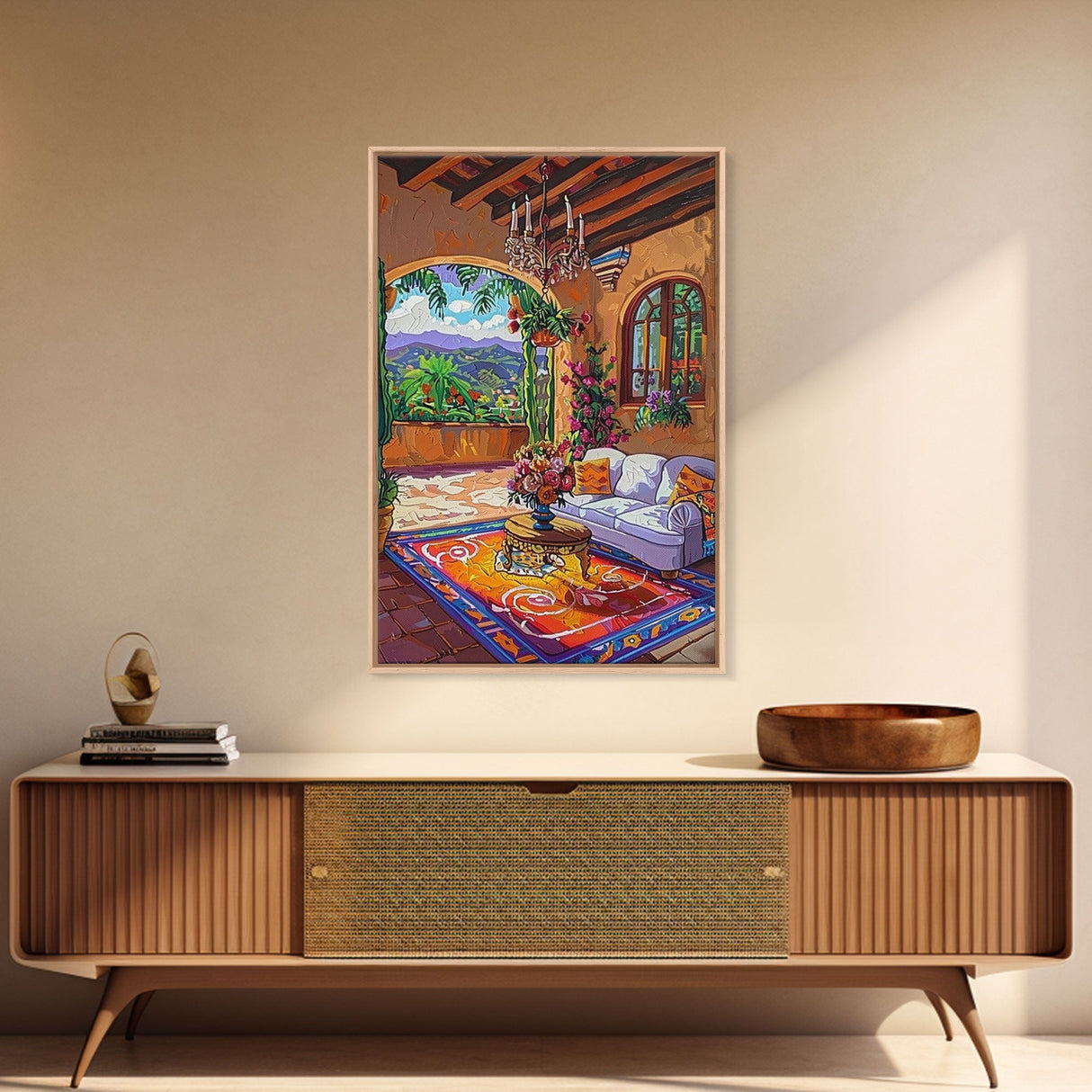 Cozy Southwestern Kitchen Framed Canvas Print Colorful Mexican Style Best Gift Home Decor Wall Art Bright Above Sofa Art