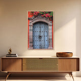 Mexican Style Colorful Architecture Framed Canvas Print Tall Art Depicting Traditional Blue Doors