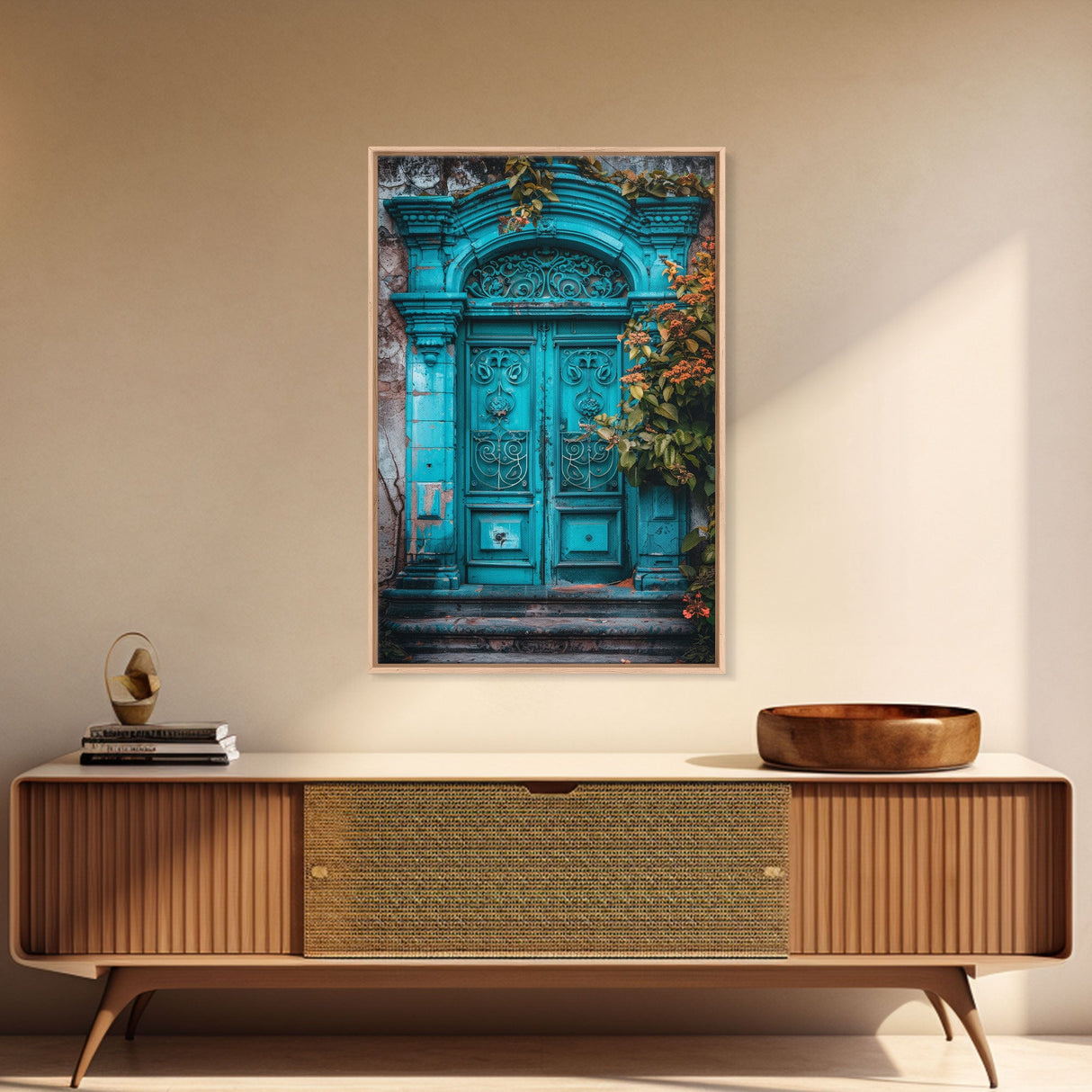 Change23 Mexican Wall Art, Colorful Mexican Door Architecture Painting Framed Canvas Print, Traditional Hacienda Architecture, Ready To Hang