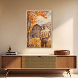 Autumn Cowboy Barn Framed Canvas Print - Fall Harvest Country Wall Art Best Gift Idea 2024 Rustic Farmhouse Decor