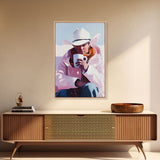 Cowboy with Mug in Snow Framed Canvas Print - Winter Country Scene Art Best 2024 Christmas Wall Decor Gift Idea