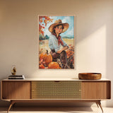Country fall harvest framed canvas print pumpkins and a serene autumn landscape perfect seasonal wall art for rustic farmhouse home decor