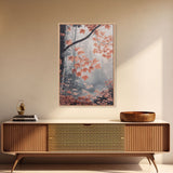 Framed Canvas Print of Fall Leaves on Branches in Misty Forest, Moody Landscape Wall Art, Fall Decor, Gift Idea, Farmhouse Seasonal Art