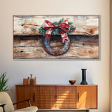 Festive horseshoe Christmas art, rustic holiday decor, farmhouse holiday gift idea, cozy winter home decor, framed canvas print