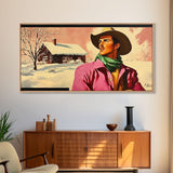 Vibrant fall portrait Framed Canvas Print of a blonde woman in a hat surrounded by autumn foliage seasonal wall art fall decor gallery walls