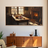 Cozy Kitchen Framed Canvas Print Autumn Fireplace Rustic Home Decor Seasonal Fall Art Large Wall Art Gift for Thanksgiving Decor