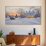 Horse Drawn Sleigh Ride Framed Canvas Print, Winter Wonderland Christmas Scene Art, Vintage Farmhouse Christmas Wall Art Gift Idea