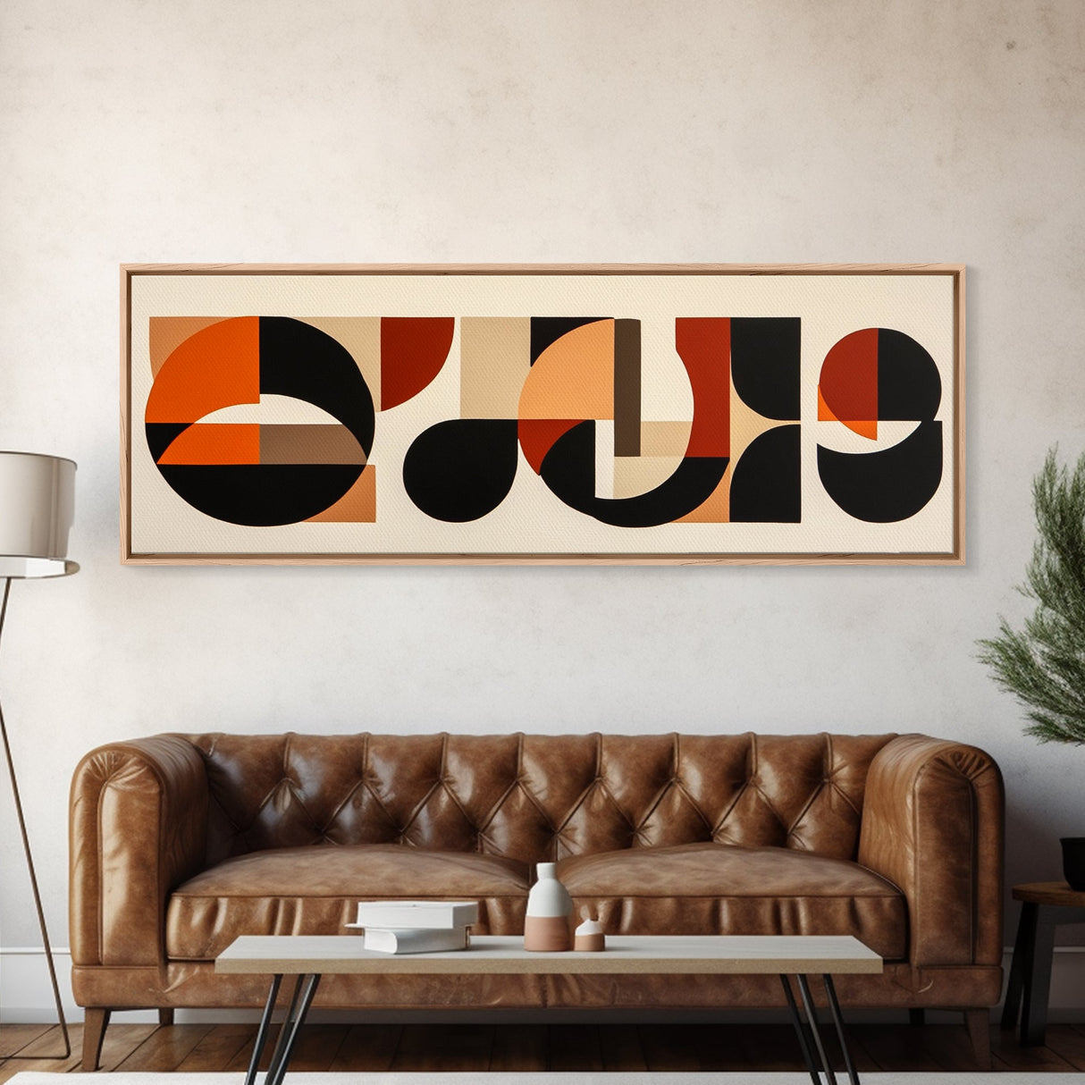 Neutral Wall Art, Earth Tones Mid-century Modern Inspired Geometric Patterns Wall Art, Home Decor, Above Bed Or Sofa Panoramic