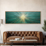 Boho Sunburst Canvas Print, Retro Vibes, Eclectic Wall Art, Large and Wide Horizontal Panoramic Framed Canvas, Minimalist Above Bed Decor