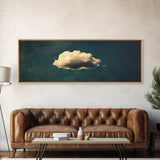 The Lonely Cloud - Framed Canvas Print - Vintage Moody Cloud Wall Art - Single Cloud In A Blue Sky - Vintage Above Bed Boho Art