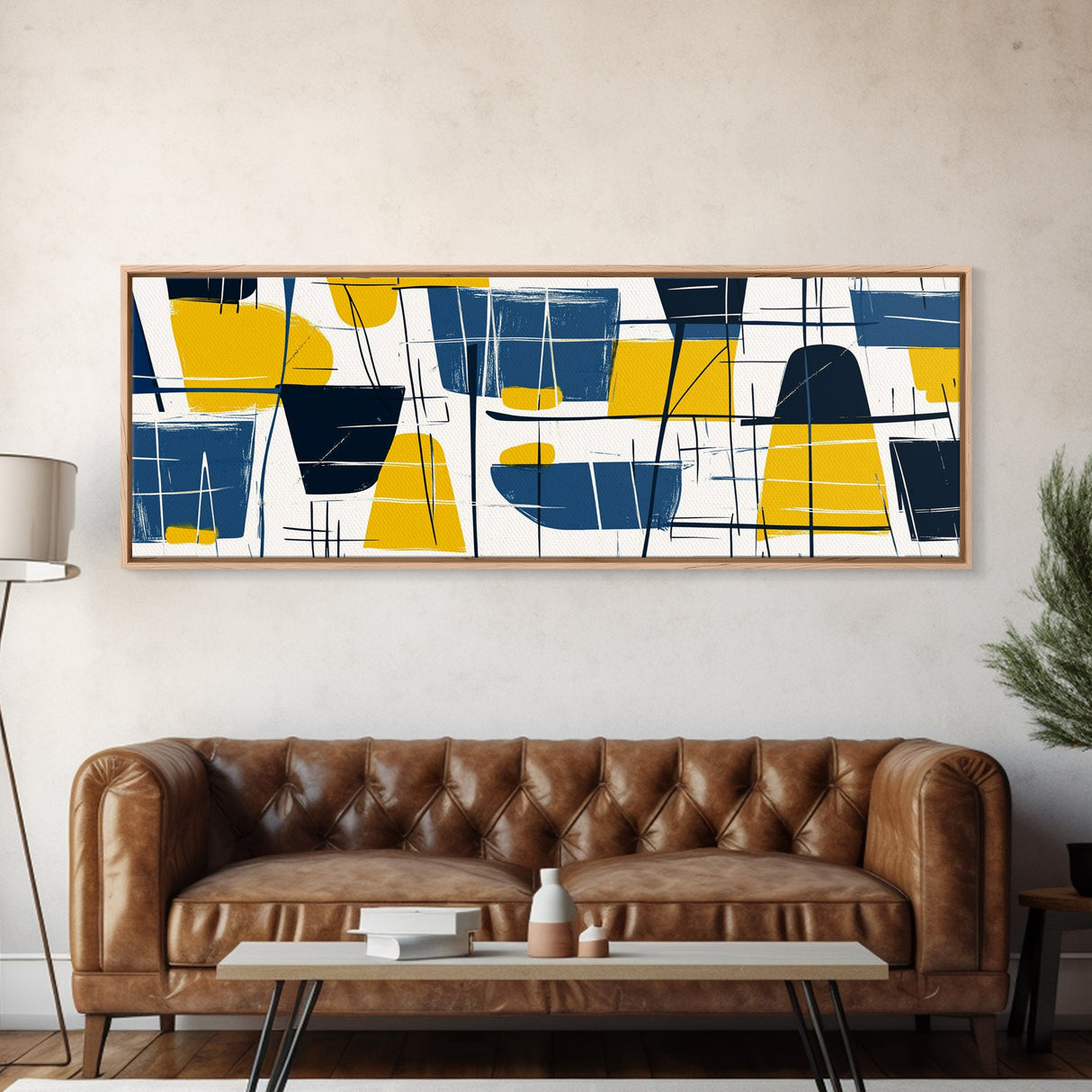 Large Colorful Abstract Painting - Blue, Yellow and Black Abstract Art - Abstract Art Large Canvas Modern Art for Above Sofa
