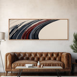 Abstract Line Art - Grey, Black and Brown Lines - Framed Canvas Print - MCM Style Abstract Wall Art, Extra Wide Art