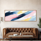 Pastel Abstract Brush Strokes Painting Print, Framed Canvas Art, Panoramic Extra Wide Office Decor, Living Room Or Bedroom Oversized Art