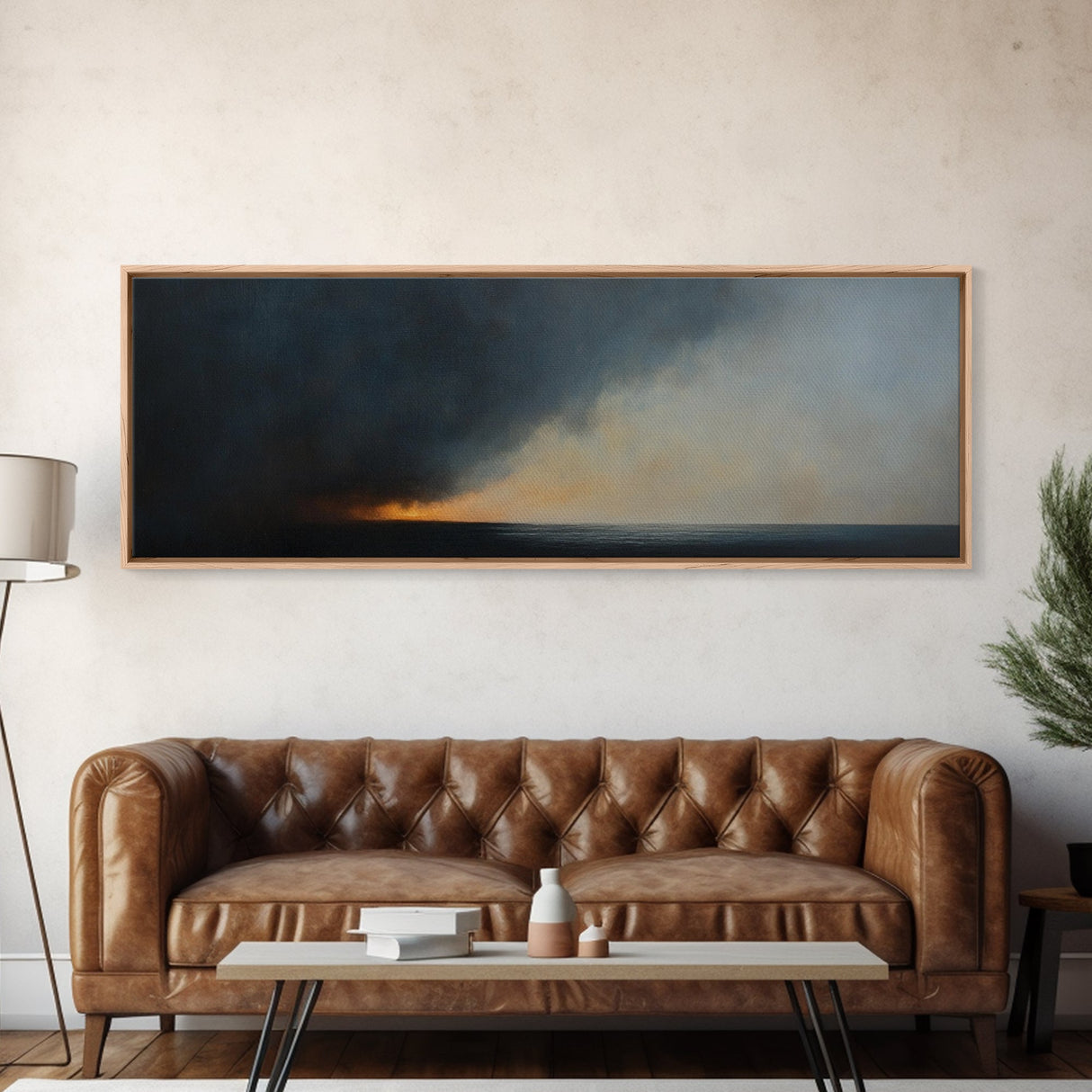 Storm Clouds Rolling In - Framed Canvas Print - Dark and Moody Landscape Painting - Seascape Painting - Ocean Art - Nautical Decor