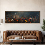 Wildflowers On A Stormy Day, Framed Canvas Print, Panoramic Wall Art, Moody Muted Decor, Above Sofa Or Couch Oversized Art