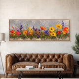 Rustic Wildflower Print, Wood Framed Canvas Art, Wild Flowers Oil Painting Print, Boho Style Minimalist Decor, Farmhouse Art