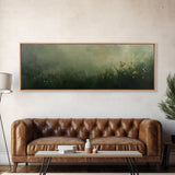 Fog Over The Wild Flowers Framed Canvas Print, Moody Muted Decor, Panoramic Painting Wall Art, Living Room Decor