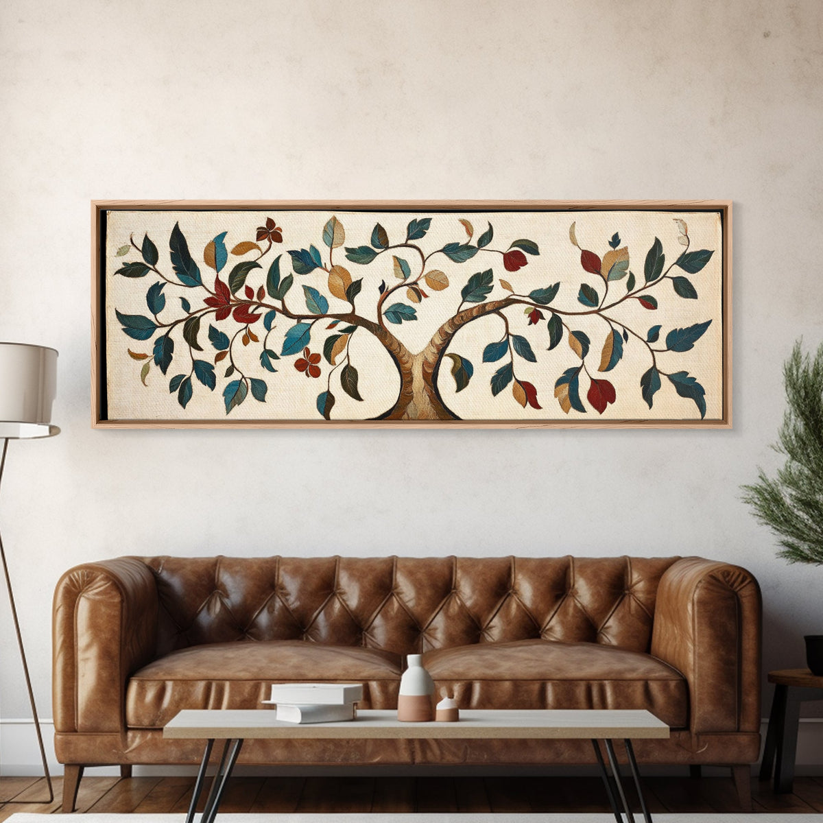 Textile Tree Print - "The Giving Tree" - Framed Canvas Print - Boho Style Wall Art