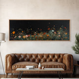 Field of Wildflowers Framed Wall Art Canvas Print, Vintage Botanical Landscape Art, Panoramic Print, Modern Farmhouse Art
