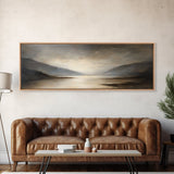 Moody Seascape Wall Art, Framed Canvas Print, Horizontal Panoramic Wall Art, Cloudy Day, Large and Wide Calm Decor, Modern Wall Art
