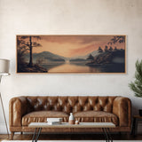 Moody Landscape Painting Print, Framed Canvas Print, Subdued Art, Dark and Stormy Landscape Painting, Panoramic Ultra Wide Wall Art