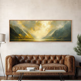 Sunset In The Valley, Framed Canvas Print, Oil Painting Landscape, Original Artwork, Wide Horizontal Art, Above Sofa Modern Art, Moody Decor