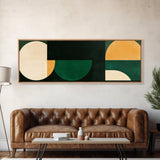 Squares and Circles, Geometric Pattern MCM Wall Art, Panoramic Framed Canvas Print, Wide and Narrow Art, Above Sofa living Room Wall Art