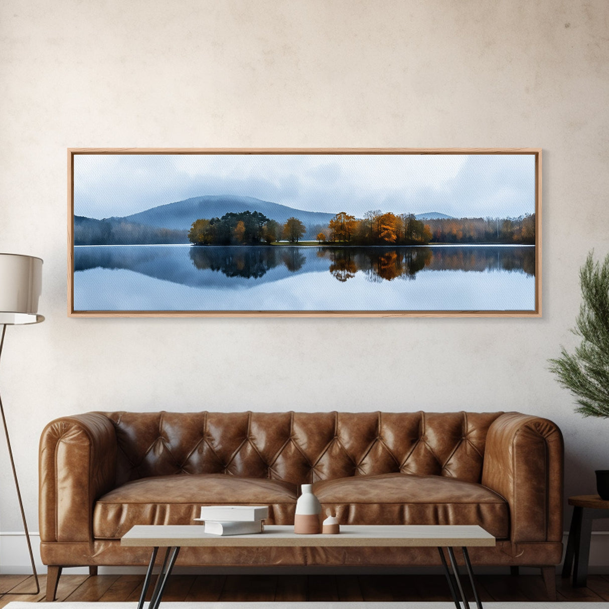 Calm - Reflections In The Lake On An Overcast Day - Panoramic Print - Original Painting Print - Landscape Oversized Painting Art