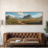 Ancient Arizona, Framed Canvas Print, Prehistoric Monument Valley, Panoramic Oversized Fantasy Wall Art