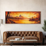 Golden Hour Over The Mountains, Sunset Landscape Painting Print, Wood Framed Artwork, Ultra Wide Panoramic Print