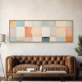 MCM Style Abstract Square, Framed Canvas Print, Mid-Century Modern Wall Art, Pastel Colors, Large Horizontal Wall Art Print