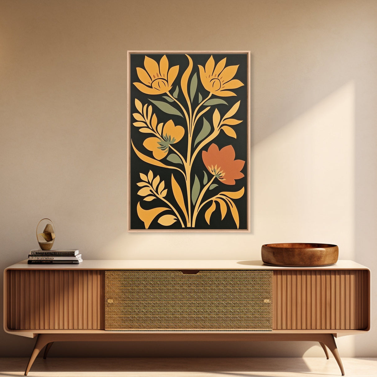Flower Market Print Framed Canvas Print Mid-Century Modern Botanical Wall Art Boho Modern Farmhouse Living Room Art