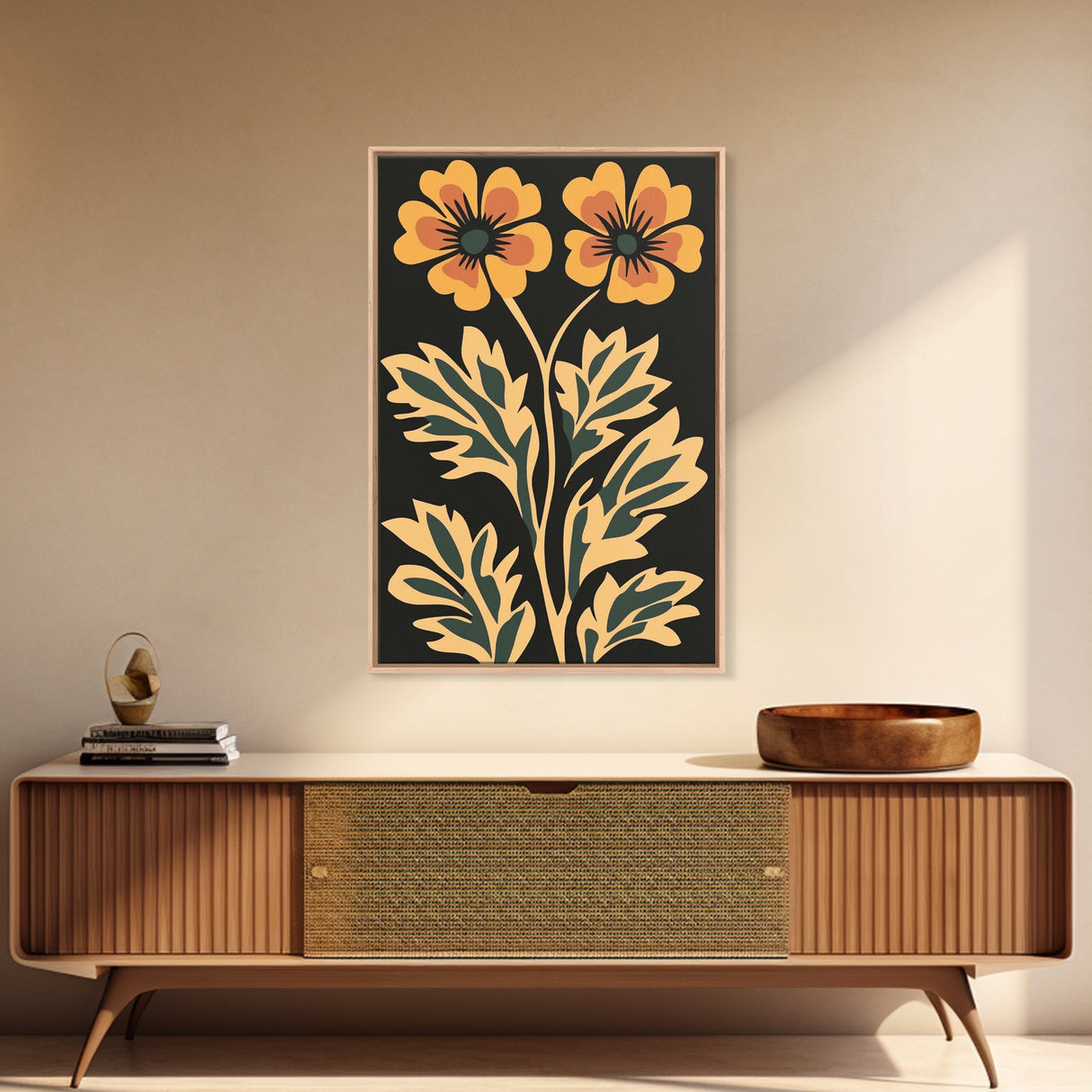 Beautiful Boho Wild Flower Wall Art Canvas Print, Framed Canvas Wall Art Botanical Print Boho Minimalist Home Decor For Living Room