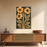 Mid-Century Modern Abstract Floral Canvas Wall Art Print With Wood Frame, Home Decor, Modern Farmhouse Flower Market Decor